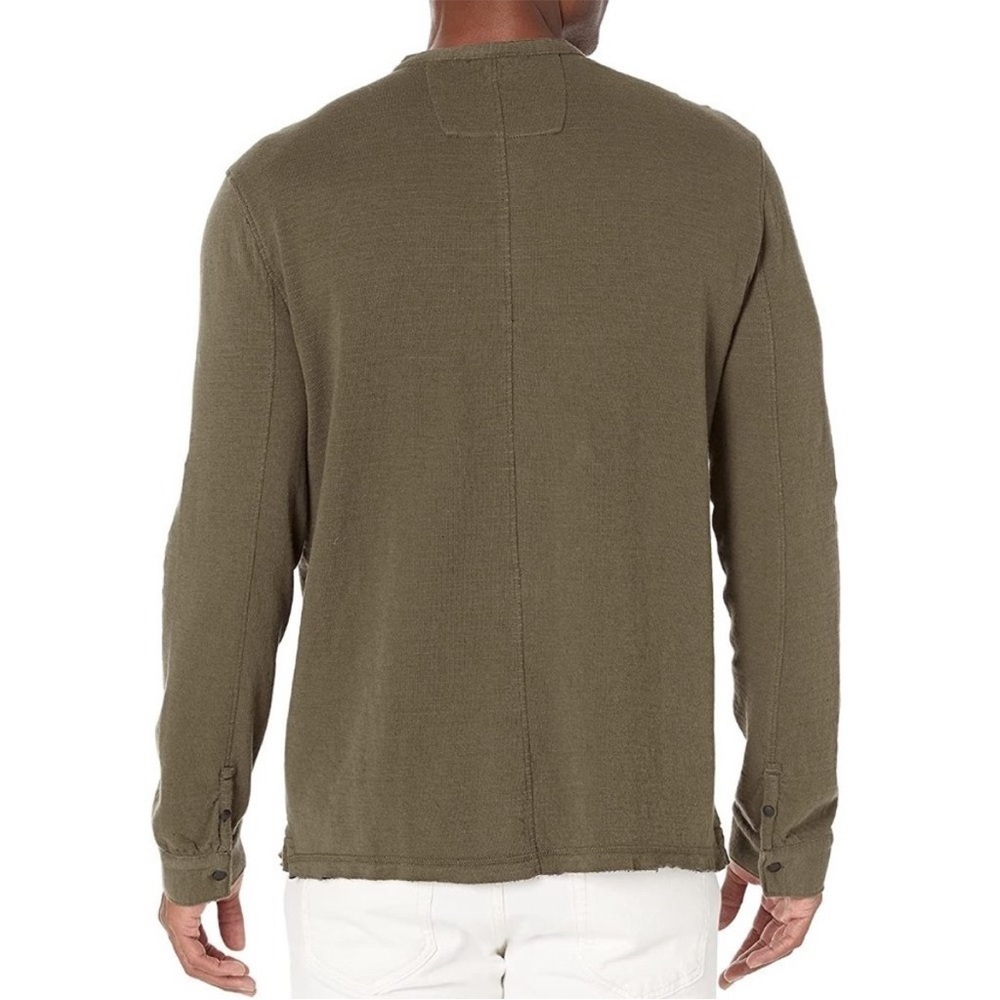 John Varvatos Joaquin Easy Double Knit Shirt Raw Hem | Moss Green | Siz… - Picture 3 of 8